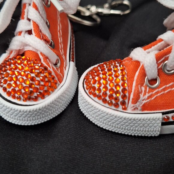 Orange Converse Style Keychain with Orange Rhinestones, Bling Converse, Bedazzle - Picture 3 of 4